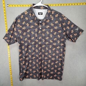 Waggle Shirt Mens Large Gray Tiger Dog Print Performance Polo Golf Stretch